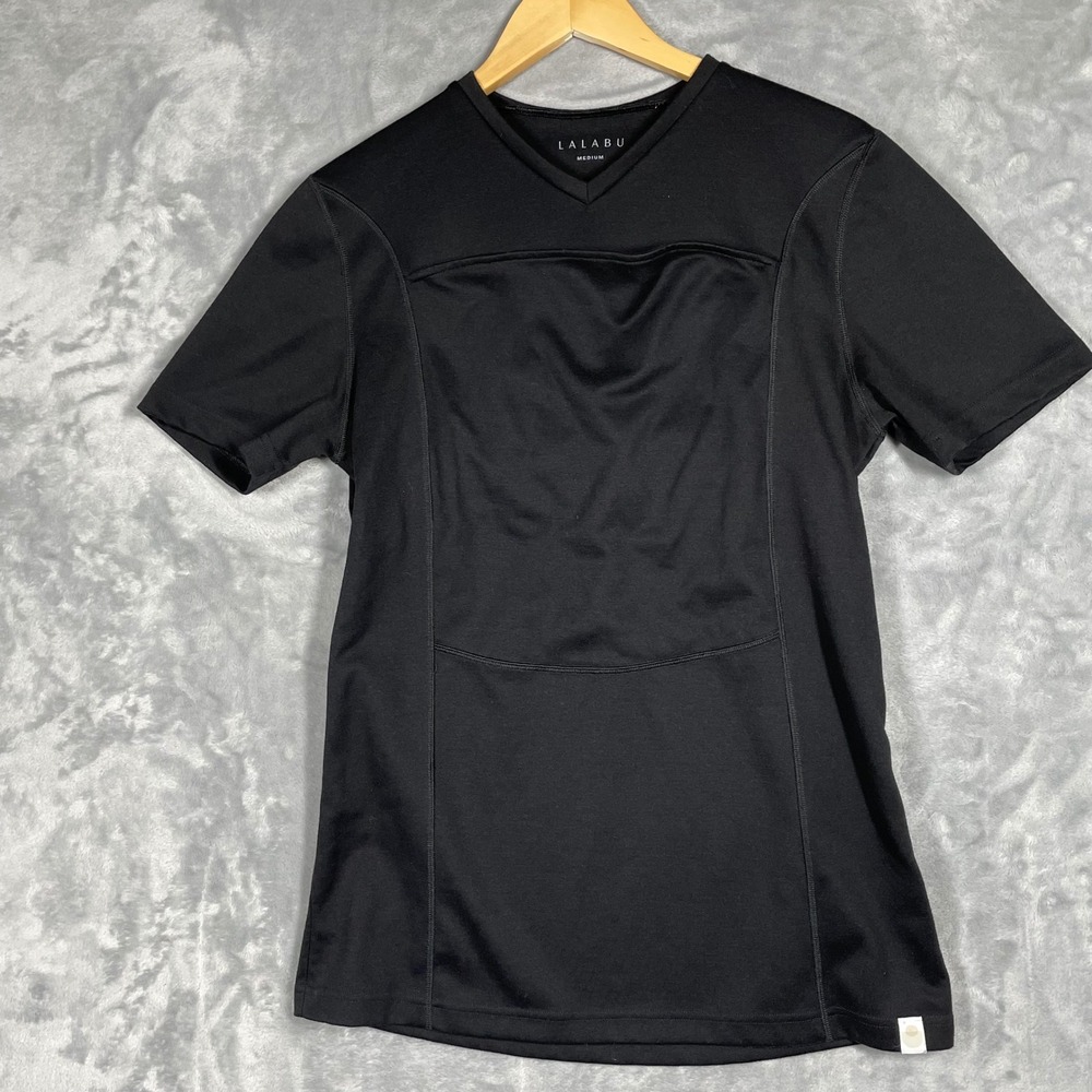 Lalabu Dad Shirt Babywear Pouch Top Black V-Neck Short Sleeve Mens Medium 3650